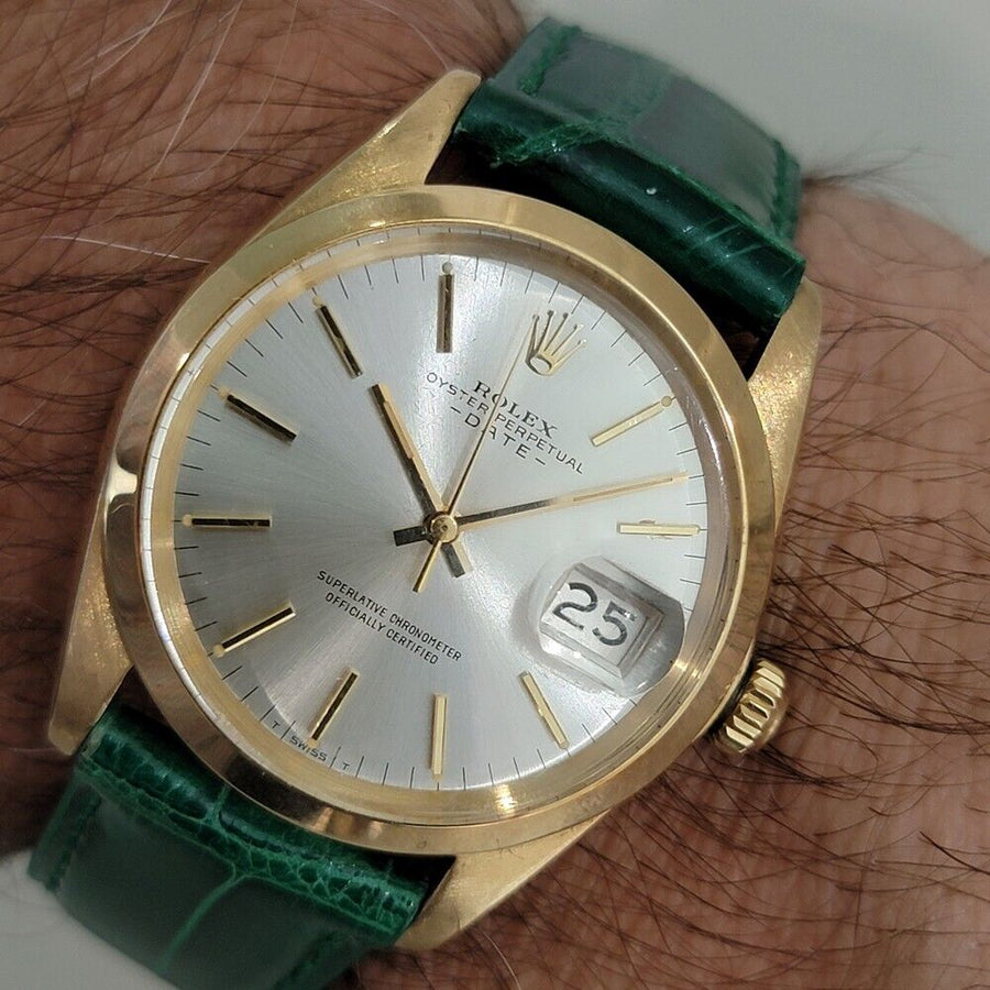 Mens Rolex Oyster Perpetual Date 1500 34mm 18k Gold Automatic 1960s Swiss RA411G