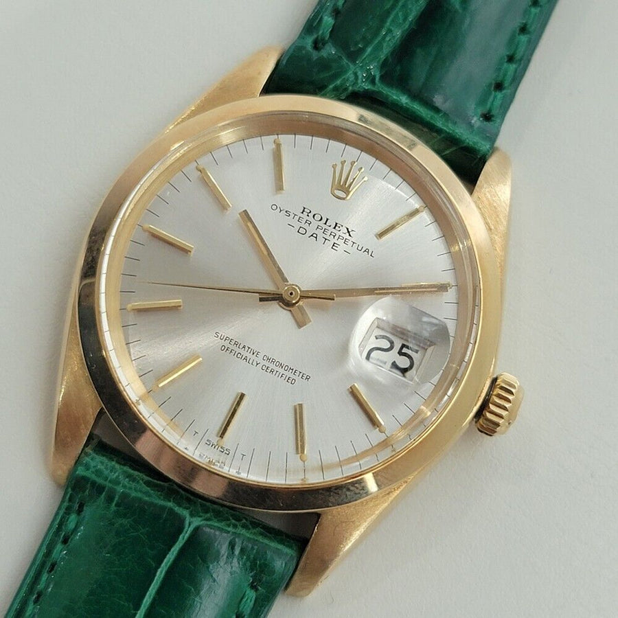 Mens Rolex Oyster Perpetual Date 1500 34mm 18k Gold Automatic 1960s Swiss RA411G