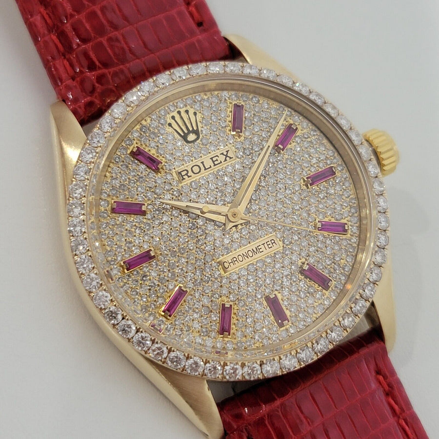 Mens Rolex 14k Solid Gold Custom Diamond & Ruby Dial 6564 34mm 1950s Auto RA150