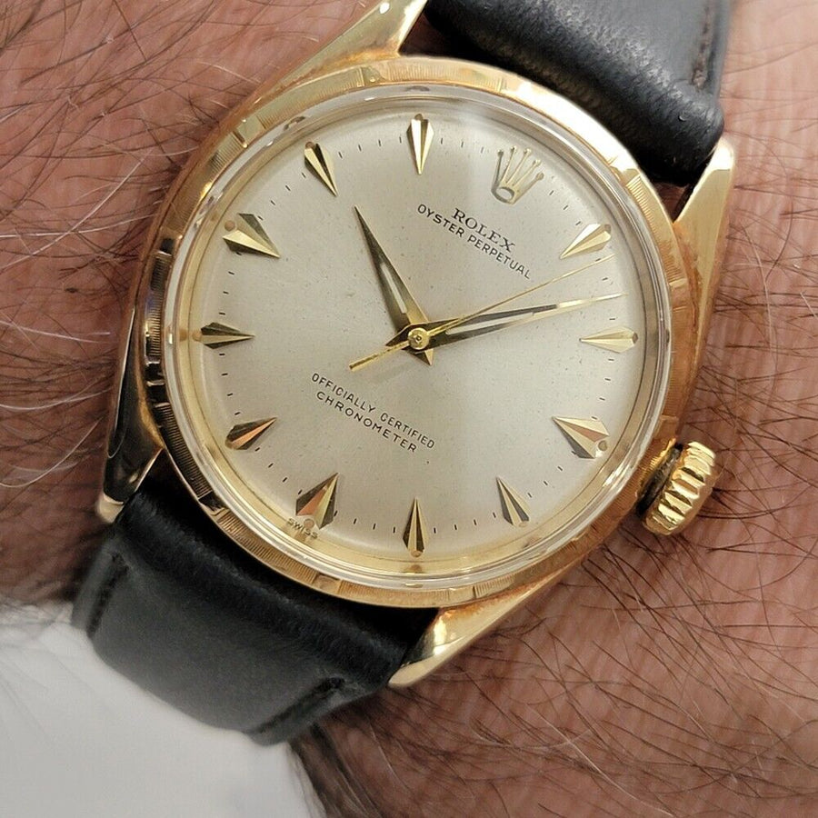 Mens Rolex Oyster Perpetual Ref 6585 14k Gold 34mm Automatic 1960s Swiss RJC162B