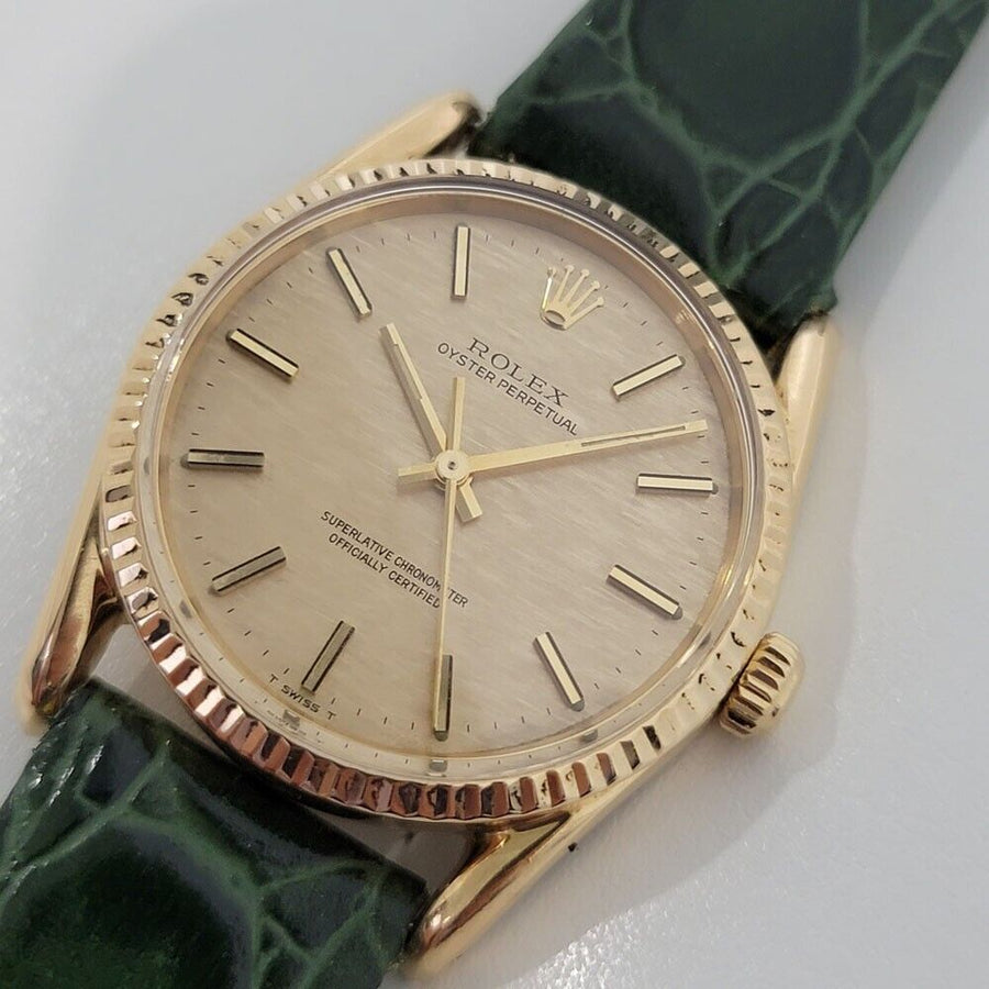 Mens Rolex Oyster Perpetual 1011 33mm 18k Gold Automatic Vintage 1970s RJC154G