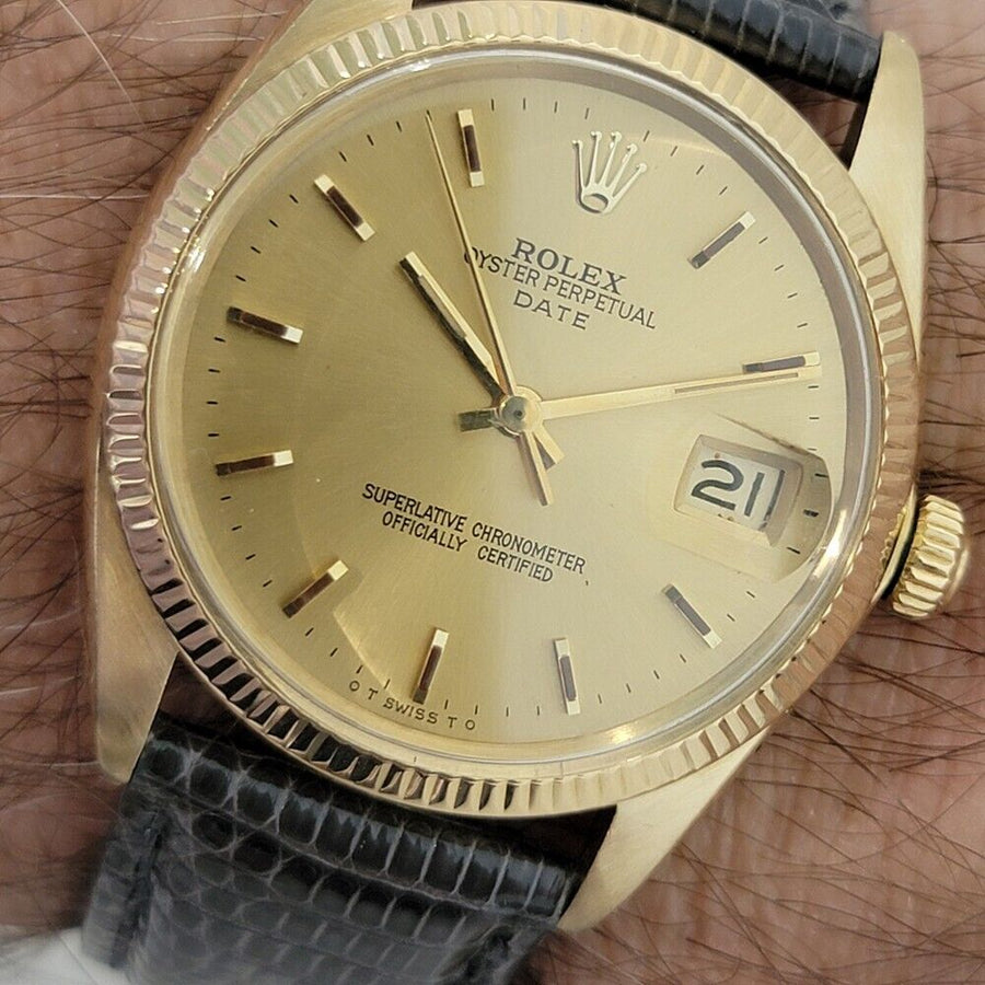 Mens Rolex Oyster Perpetual Date 1503 18k Solid Gold 34mm Automatic 1960s RA387