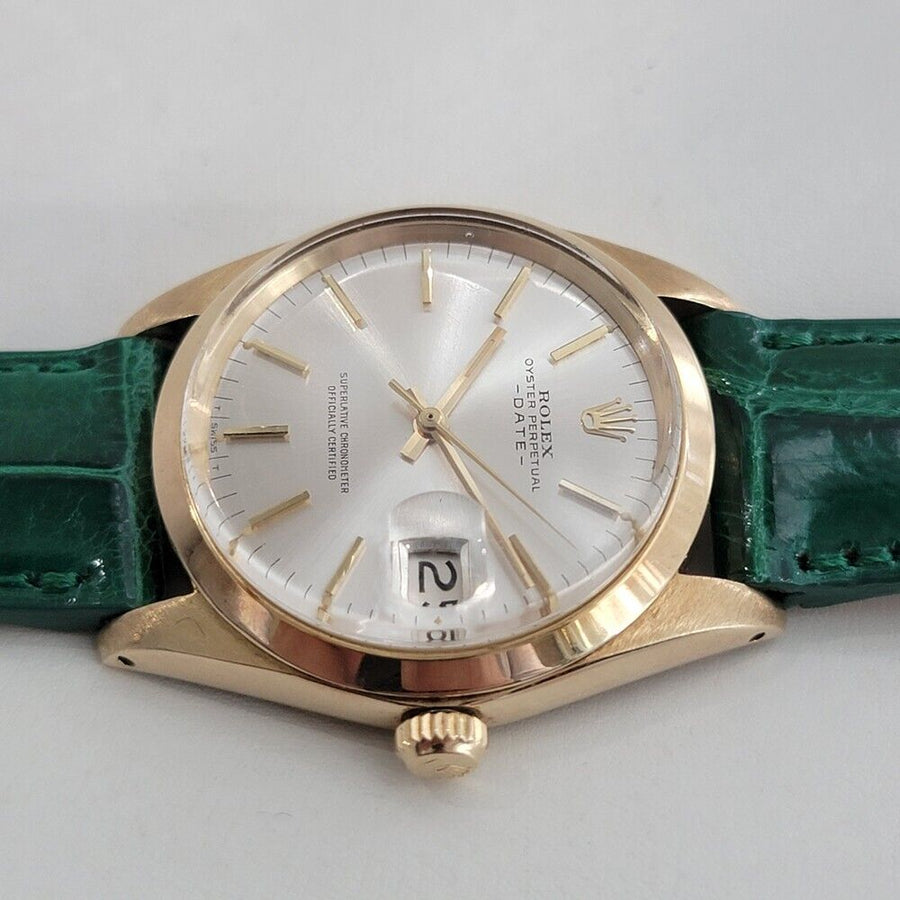 Mens Rolex Oyster Perpetual Date 1500 34mm 18k Gold Automatic 1960s Swiss RA411G