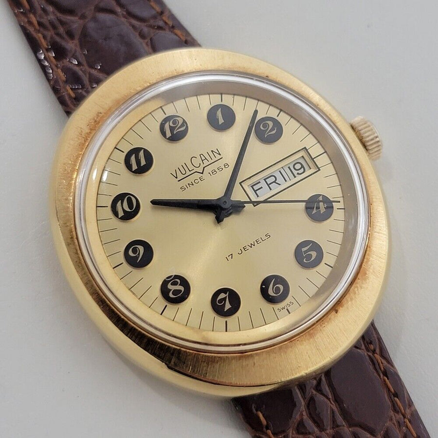 Mens Vulcain Ref 45325 Day Date 38mm Manual Wind Dress Watch 1970s Vintage JM24