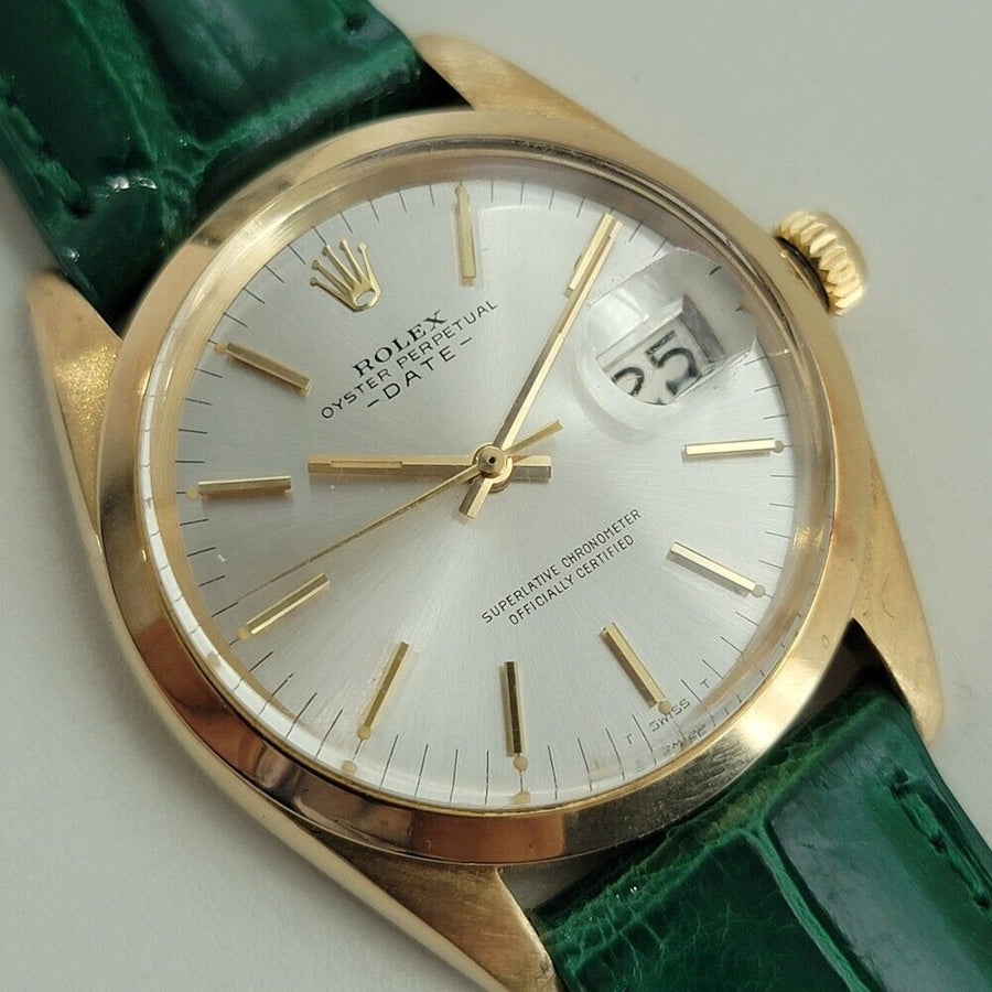 Mens Rolex Oyster Perpetual Date 1500 34mm 18k Gold Automatic 1960s Swiss RA411G