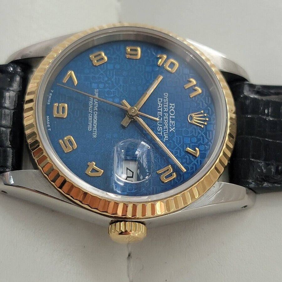 Mens Rolex Datejust 16233 18k Gold SS Blue Computer Dial Automatic 1980s RA265B