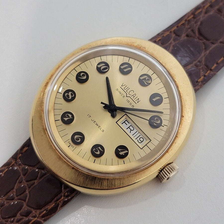 Mens Vulcain Ref 45325 Day Date 38mm Manual Wind Dress Watch 1970s Vintage JM24