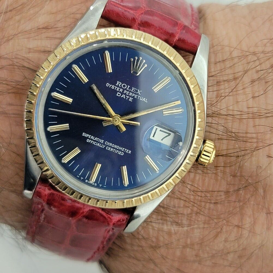 Mens Rolex Oyster Perpetual Date 15053 35mm 14k Gold SS 1980s Automatic RA272R