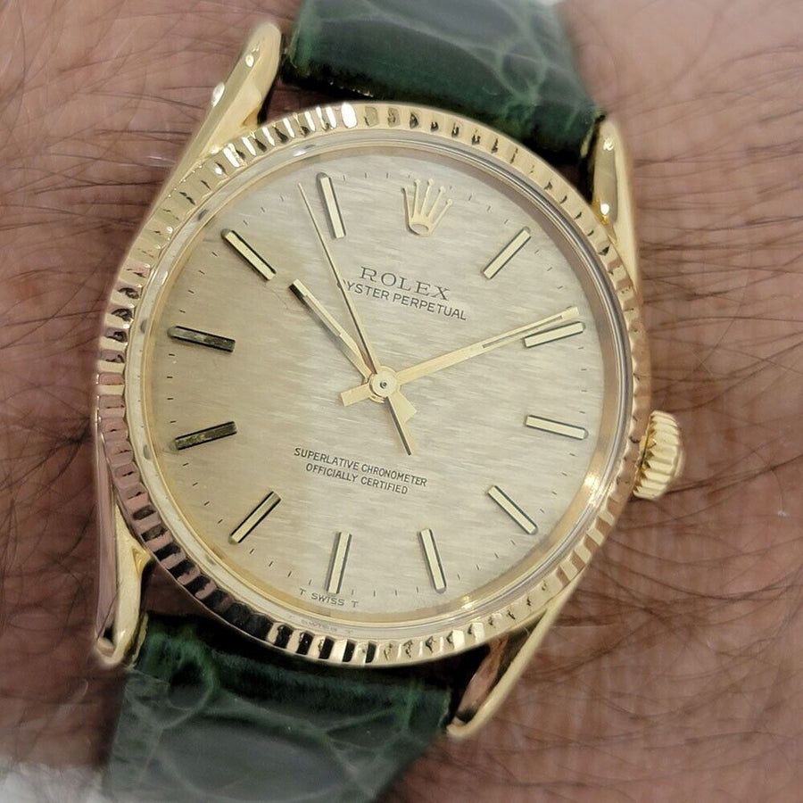 Mens Rolex Oyster Perpetual 1011 33mm 18k Gold Automatic Vintage 1970s RJC154G