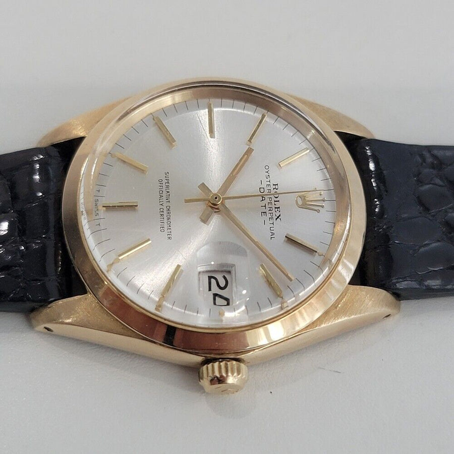 Mens Rolex Oyster Perpetual Date 1500 34mm 18k Gold Automatic 1960s Swiss RA411