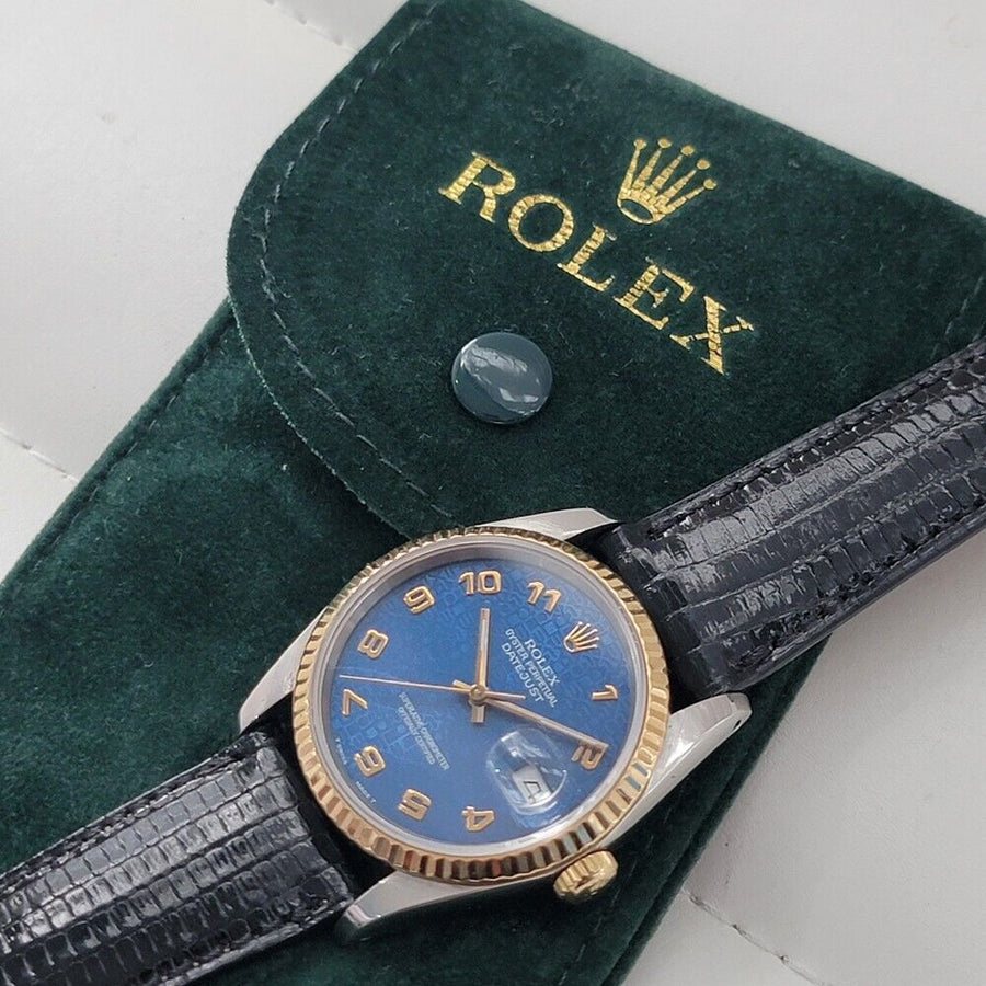 Mens Rolex Datejust 16233 18k Gold SS Blue Computer Dial Automatic 1980s RA265B