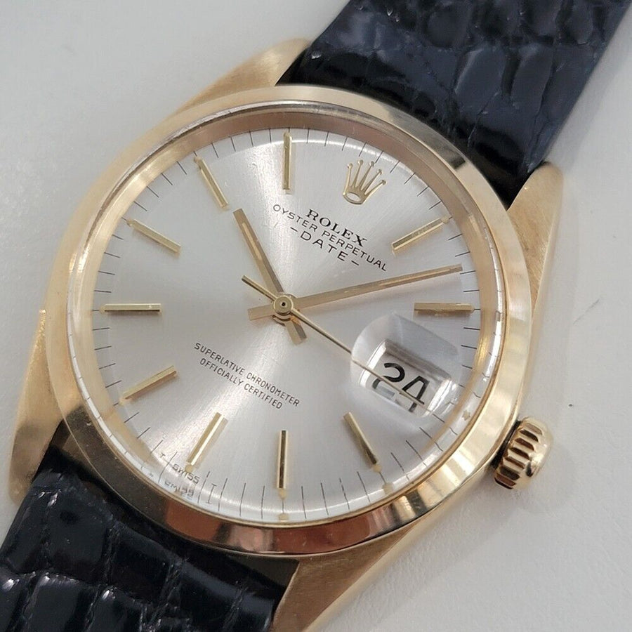 Mens Rolex Oyster Perpetual Date 1500 34mm 18k Gold Automatic 1960s Swiss RA411