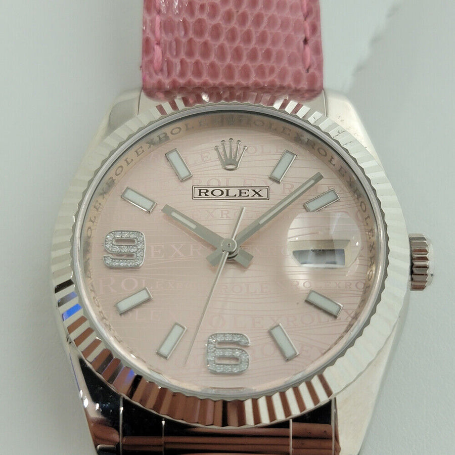 Unisex Rolex Datejust 18k White Gold 116139 Diamonds 2000s 36mm Pink Dial RJC108