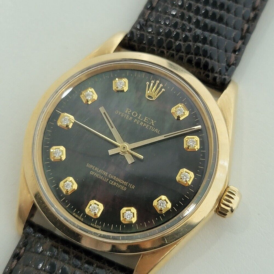 Mens Rolex Oyster Perpetual 1002 34mm 18k Automatic Diamond MOP dial 1960s RA382