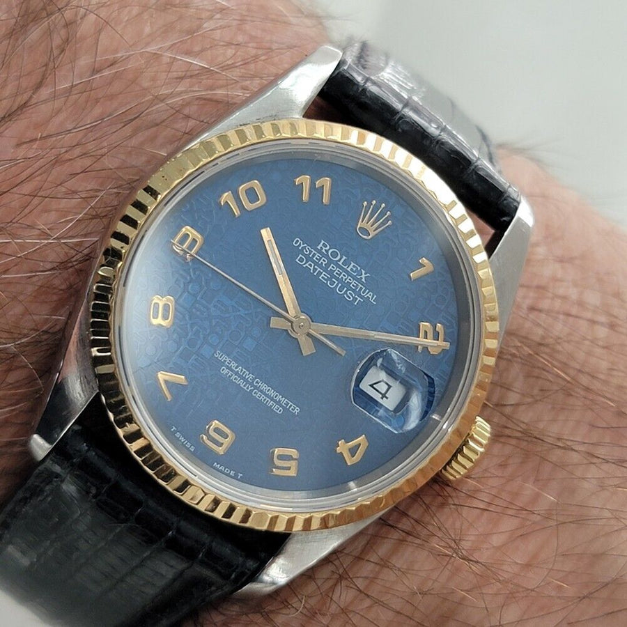 Mens Rolex Datejust 16233 18k Gold SS Blue Computer Dial Automatic 1980s RA265B