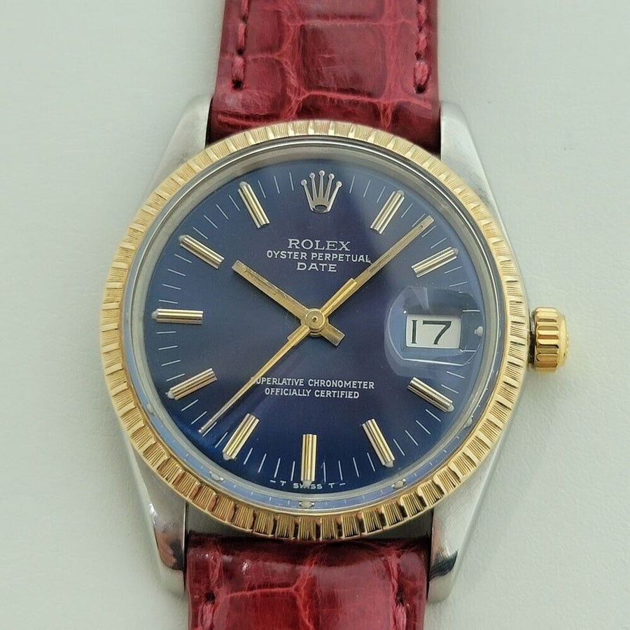 Mens Rolex Oyster Perpetual Date 15053 35mm 14k Gold SS 1980s Automatic RA272R