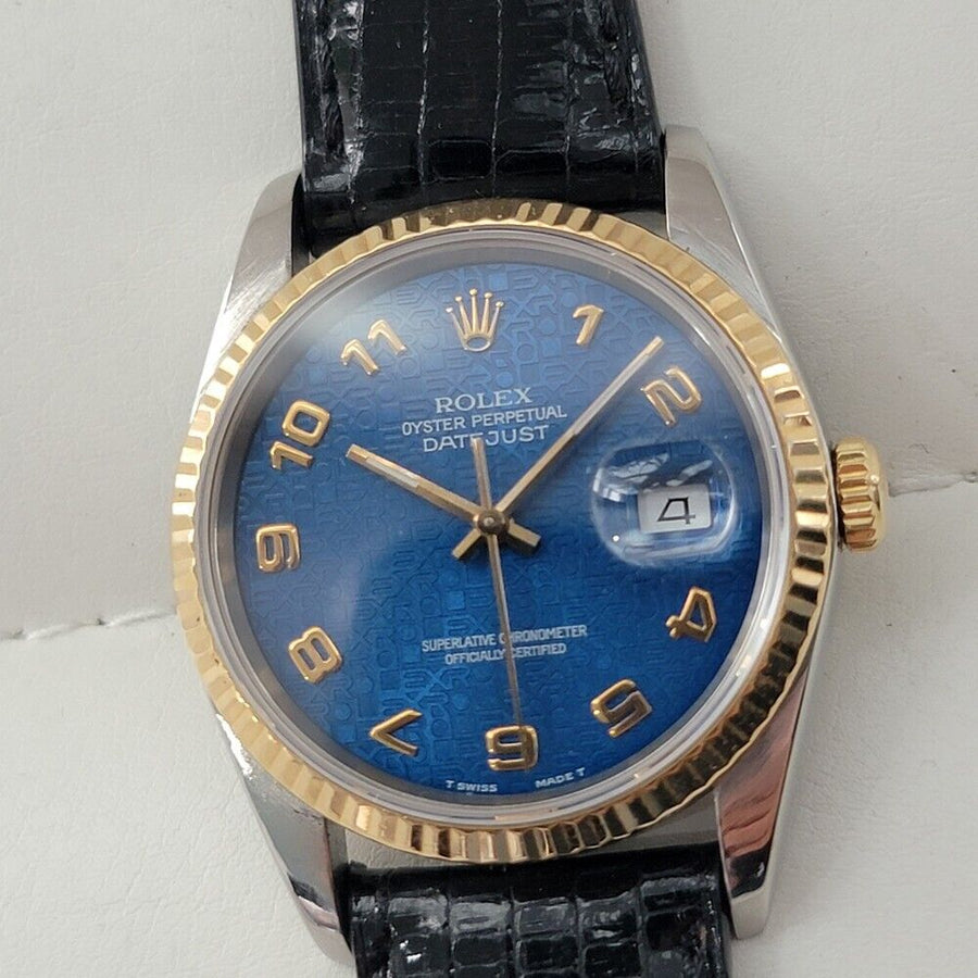 Mens Rolex Datejust 16233 18k Gold SS Blue Computer Dial Automatic 1980s RA265B