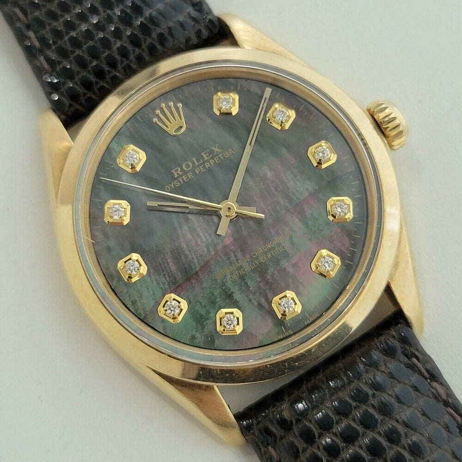 Mens Rolex Oyster Perpetual 1002 34mm 18k Automatic Diamond MOP dial 1960s RA382