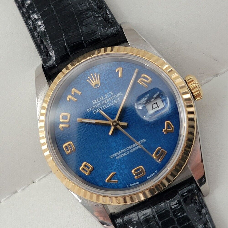 Mens Rolex Datejust 16233 18k Gold SS Blue Computer Dial Automatic 1980s RA265B