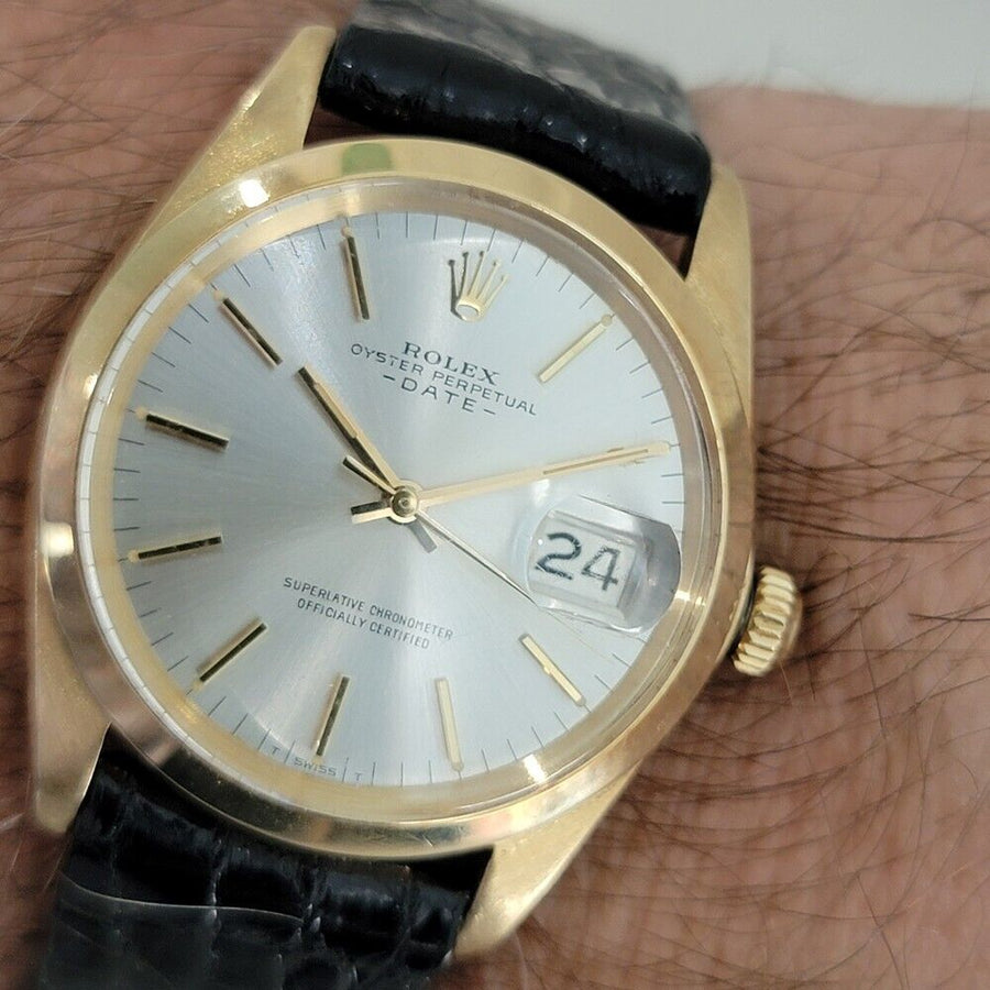 Mens Rolex Oyster Perpetual Date 1500 34mm 18k Gold Automatic 1960s Swiss RA411