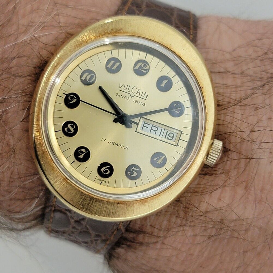 Mens Vulcain Ref 45325 Day Date 38mm Manual Wind Dress Watch 1970s Vintage JM24