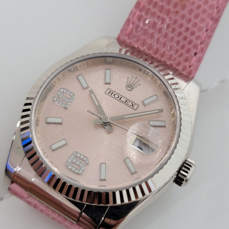 Unisex Rolex Datejust 18k White Gold 116139 Diamonds 2000s 36mm Pink Dial RJC108