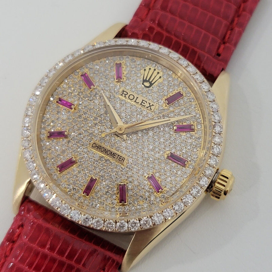 Mens Rolex 14k Solid Gold Custom Diamond & Ruby Dial 6564 34mm 1950s Auto RA150