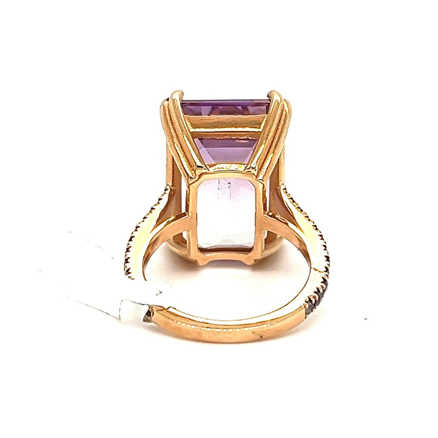 18.65 Carat Bi Color topaz Ring 14k Rose Gold With Tanzanite Micro Pave