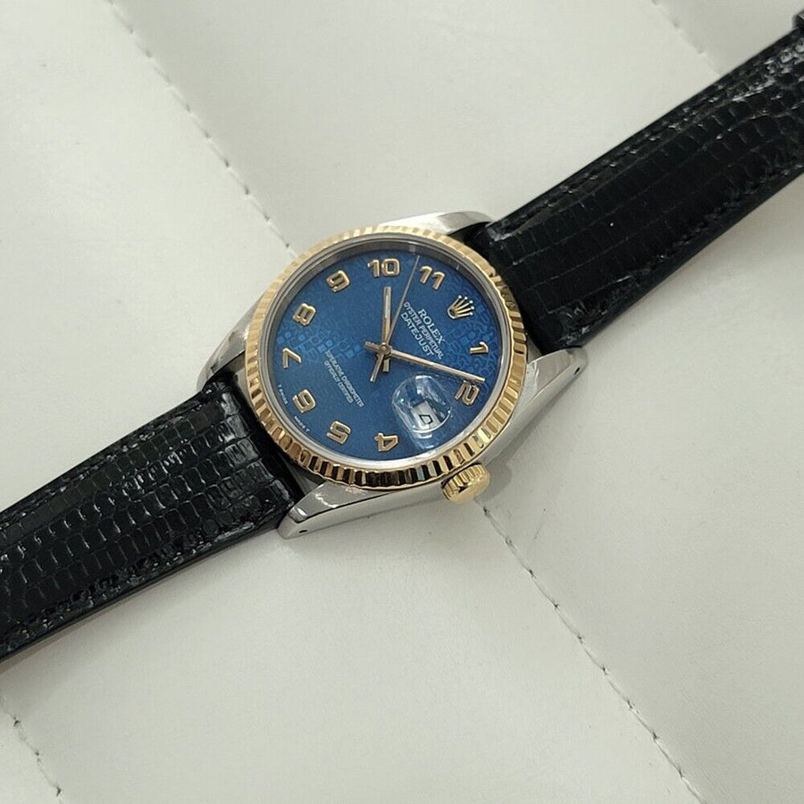 Mens Rolex Datejust 16233 18k Gold SS Blue Computer Dial Automatic 1980s RA265B