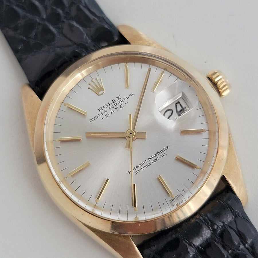 Mens Rolex Oyster Perpetual Date 1500 34mm 18k Gold Automatic 1960s Swiss RA411