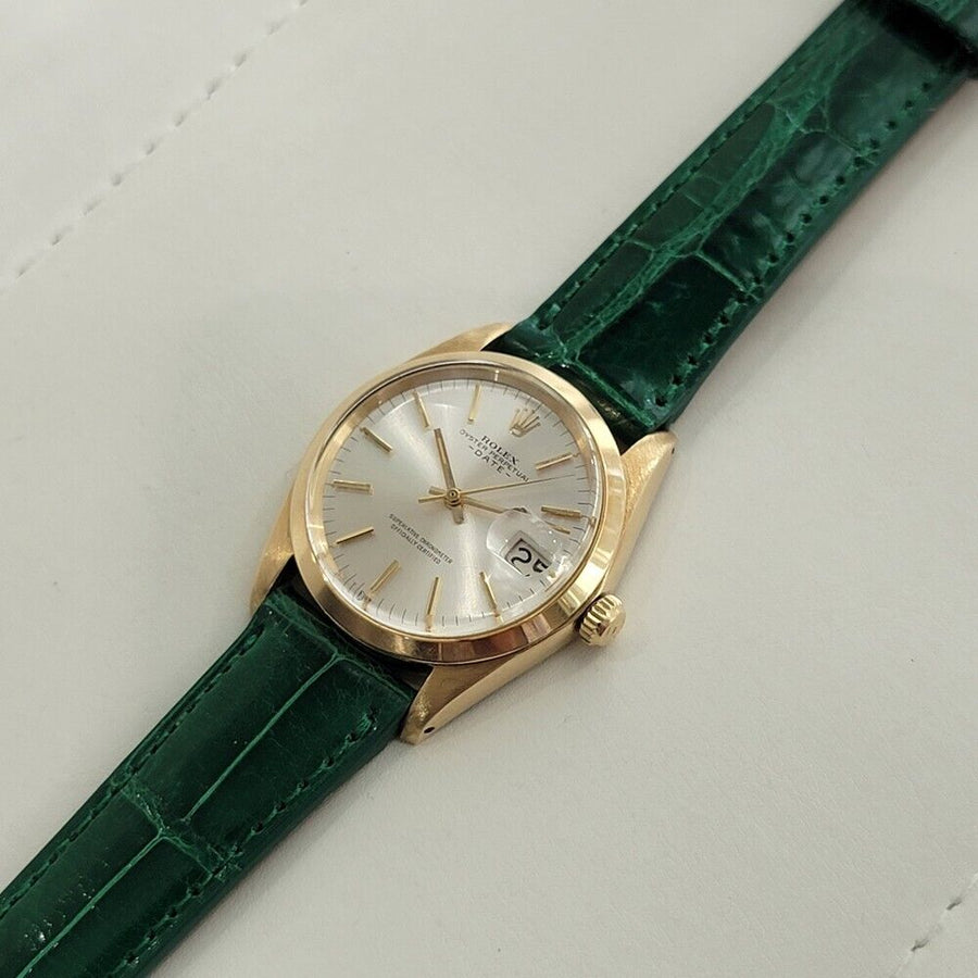 Mens Rolex Oyster Perpetual Date 1500 34mm 18k Gold Automatic 1960s Swiss RA411G