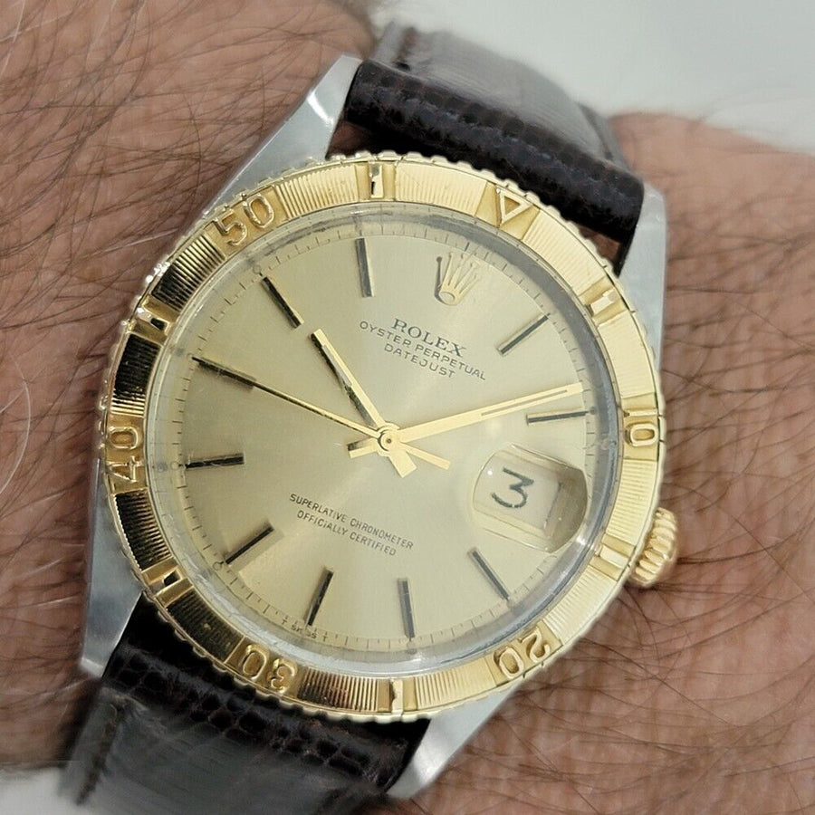 Mens Rolex Datejust Ref 1625 Thunderbird 36mm 18k Gold SS Automatic 1970s NA102