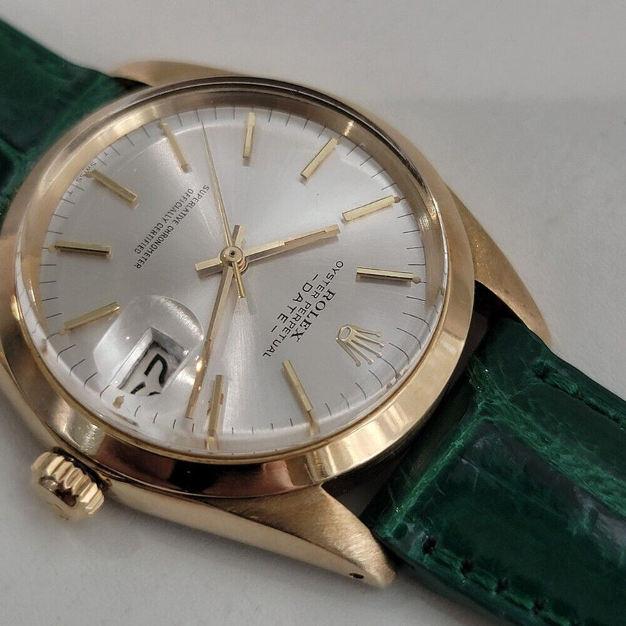 Mens Rolex Oyster Perpetual Date 1500 34mm 18k Gold Automatic 1960s Swiss RA411G