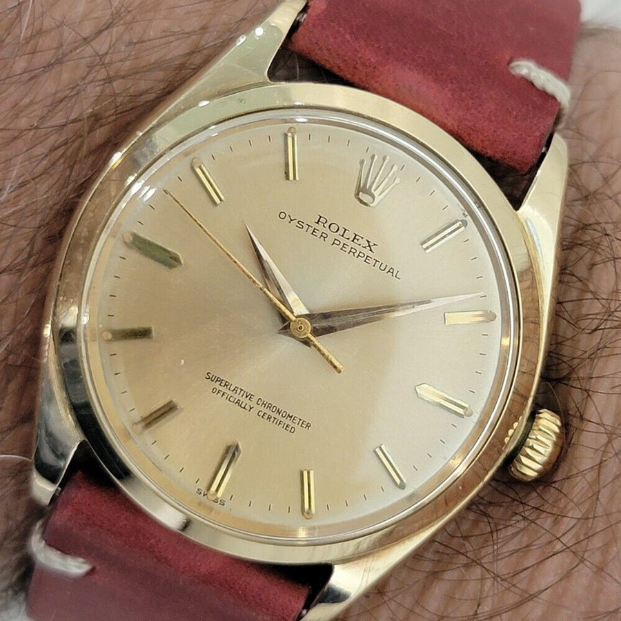 Mens Rolex Oyster Perpetual Ref 1002 34mm 14k Solid Gold Automatic 1960s NA111R