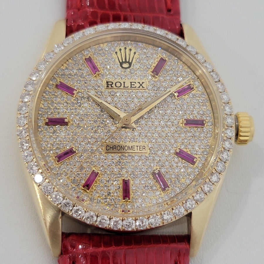 Mens Rolex 14k Solid Gold Custom Diamond & Ruby Dial 6564 34mm 1950s Auto RA150