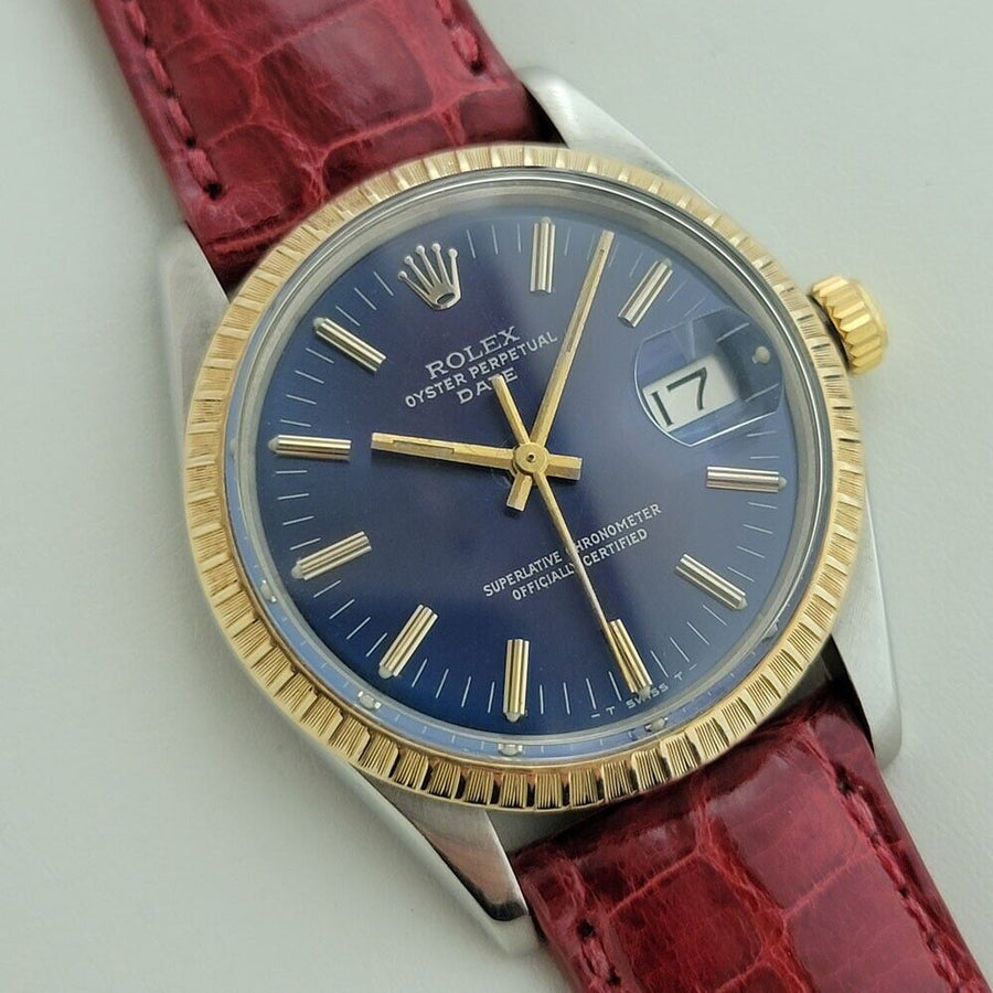 Mens Rolex Oyster Perpetual Date 15053 35mm 14k Gold SS 1980s Automatic RA272R