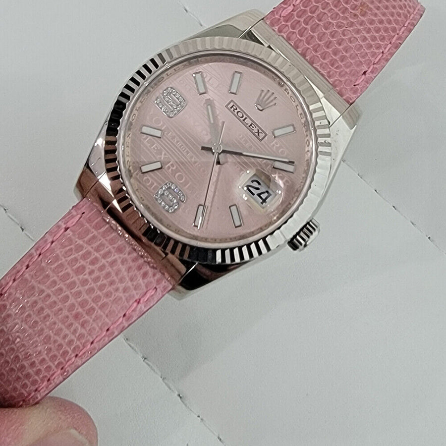 Unisex Rolex Datejust 18k White Gold 116139 Diamonds 2000s 36mm Pink Dial RJC108