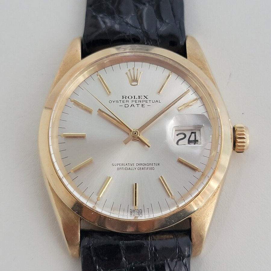 Mens Rolex Oyster Perpetual Date 1500 34mm 18k Gold Automatic 1960s Swiss RA411