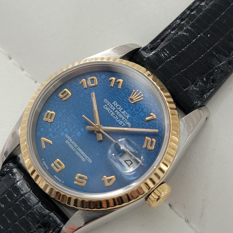 Mens Rolex Datejust 16233 18k Gold SS Blue Computer Dial Automatic 1980s RA265B