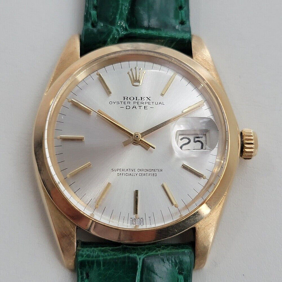 Mens Rolex Oyster Perpetual Date 1500 34mm 18k Gold Automatic 1960s Swiss RA411G