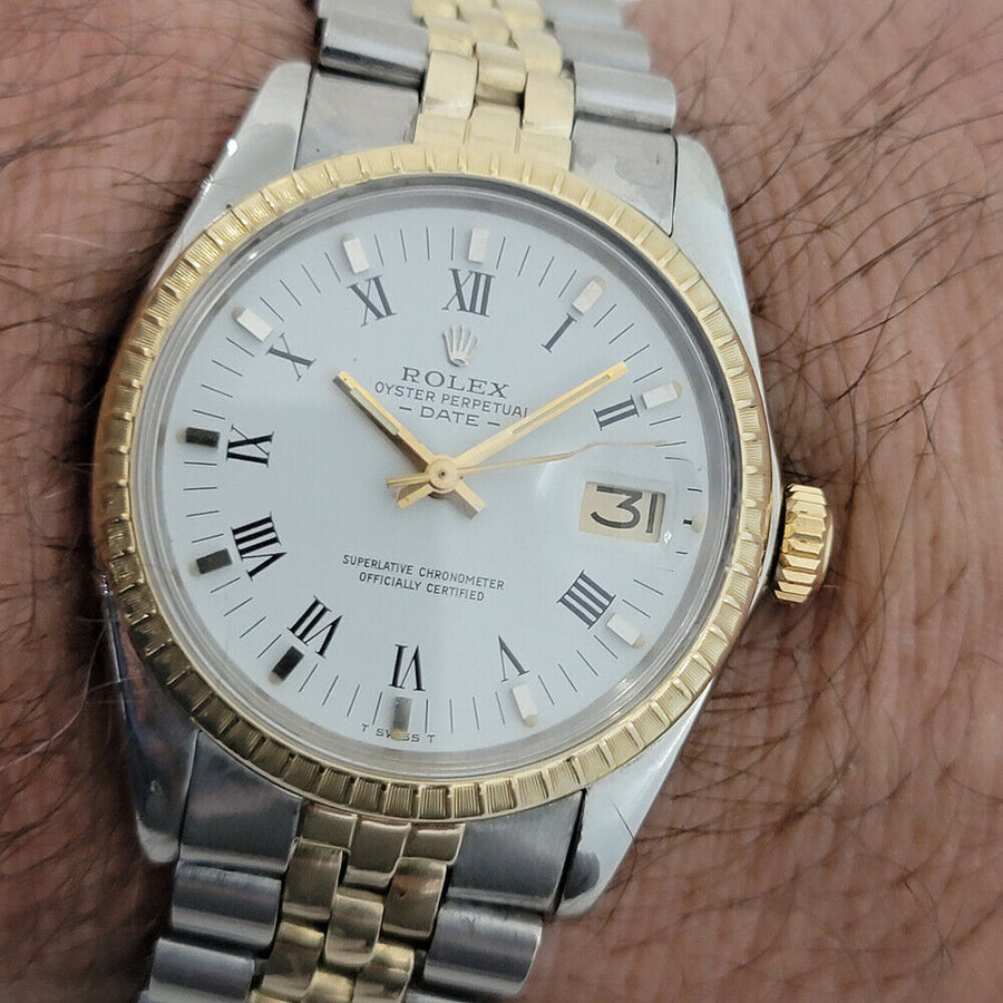 Mens Rolex Oyster Date 1505 w Papers 35mm 18k Gold SS Automatic 1970s RJC168