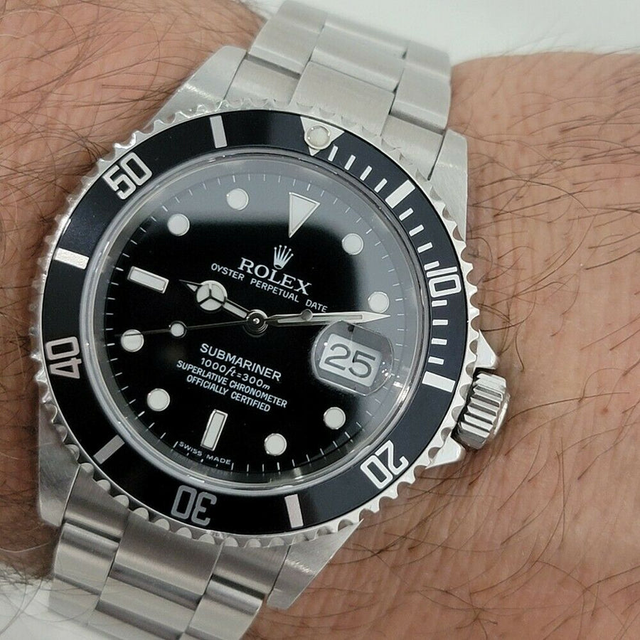 Mens Rolex Submariner Ref 16610 Date Automatic 2000s All Original w Pouch RA257