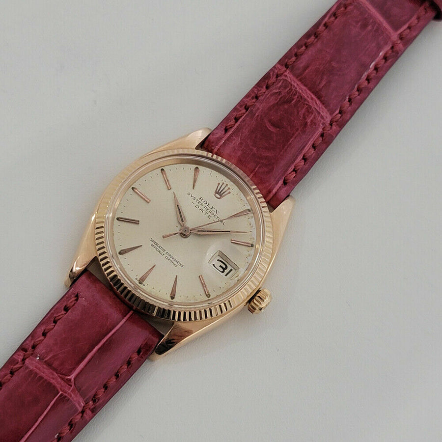 Mens Rolex Oyster Date Ref 1503 35mm 18k Rose Gold 1960s Automatic Swiss RJC179