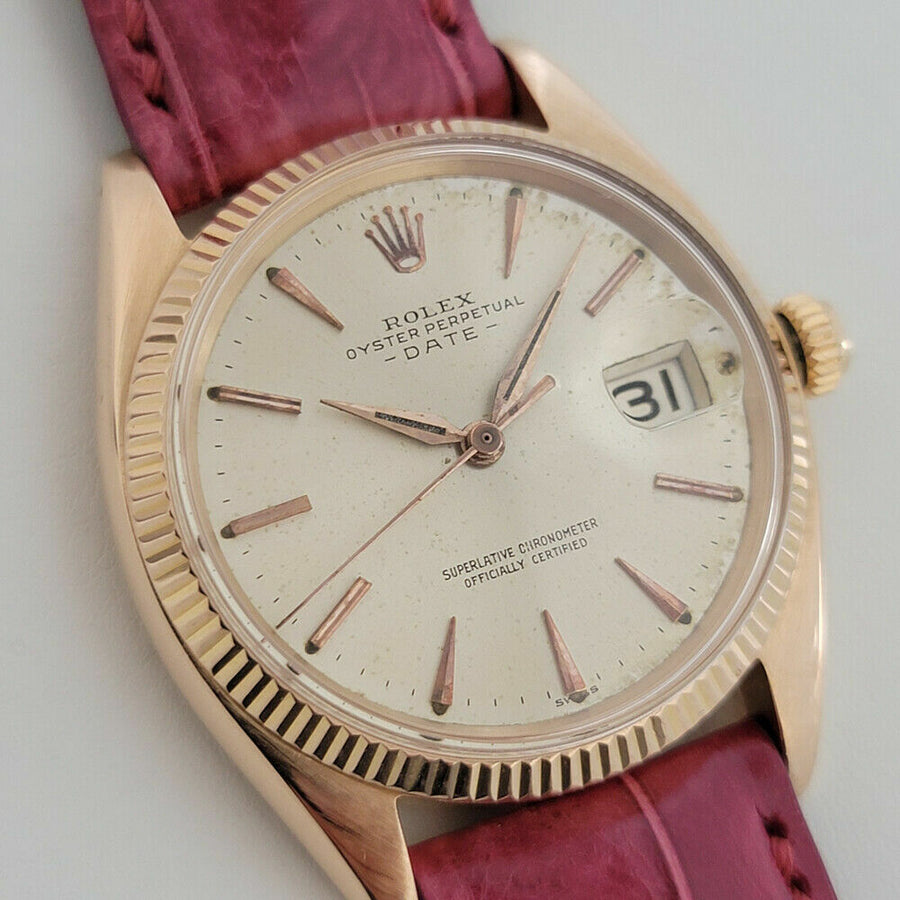 Mens Rolex Oyster Date Ref 1503 35mm 18k Rose Gold 1960s Automatic Swiss RJC179