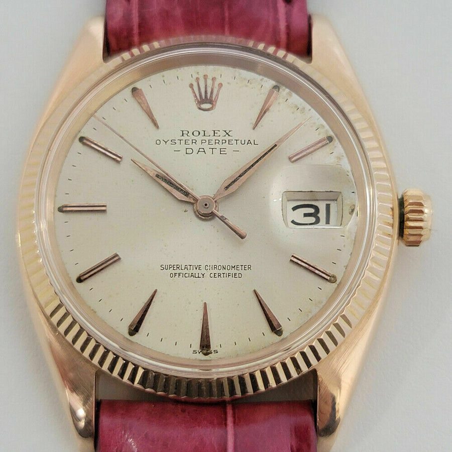 Mens Rolex Oyster Date Ref 1503 35mm 18k Rose Gold Automatic 1960s Swiss RJC179