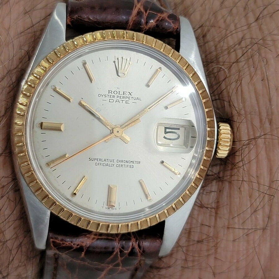 Mens Rolex Oyster Perpetual Date 14k SS 1500 35mm Automatic 1960s SWISS RA148BR