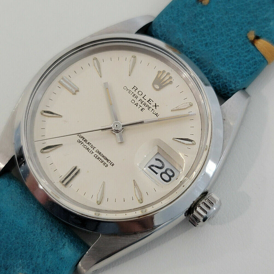 Mens Rolex Oyster Perpetual Date 1500 35mm 1960s Automatic Vintage Swiss RA203T