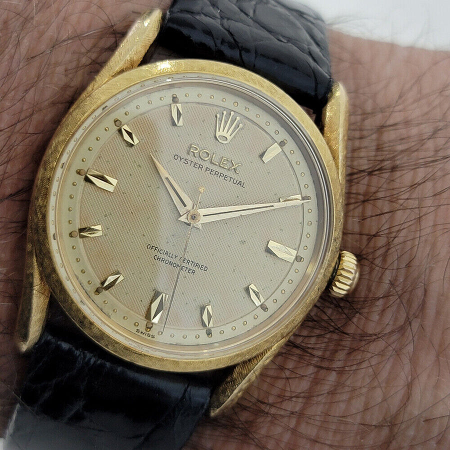 Mens Rolex Oyster Perpetual 6550 33mm 18k Solid Gold 1960s