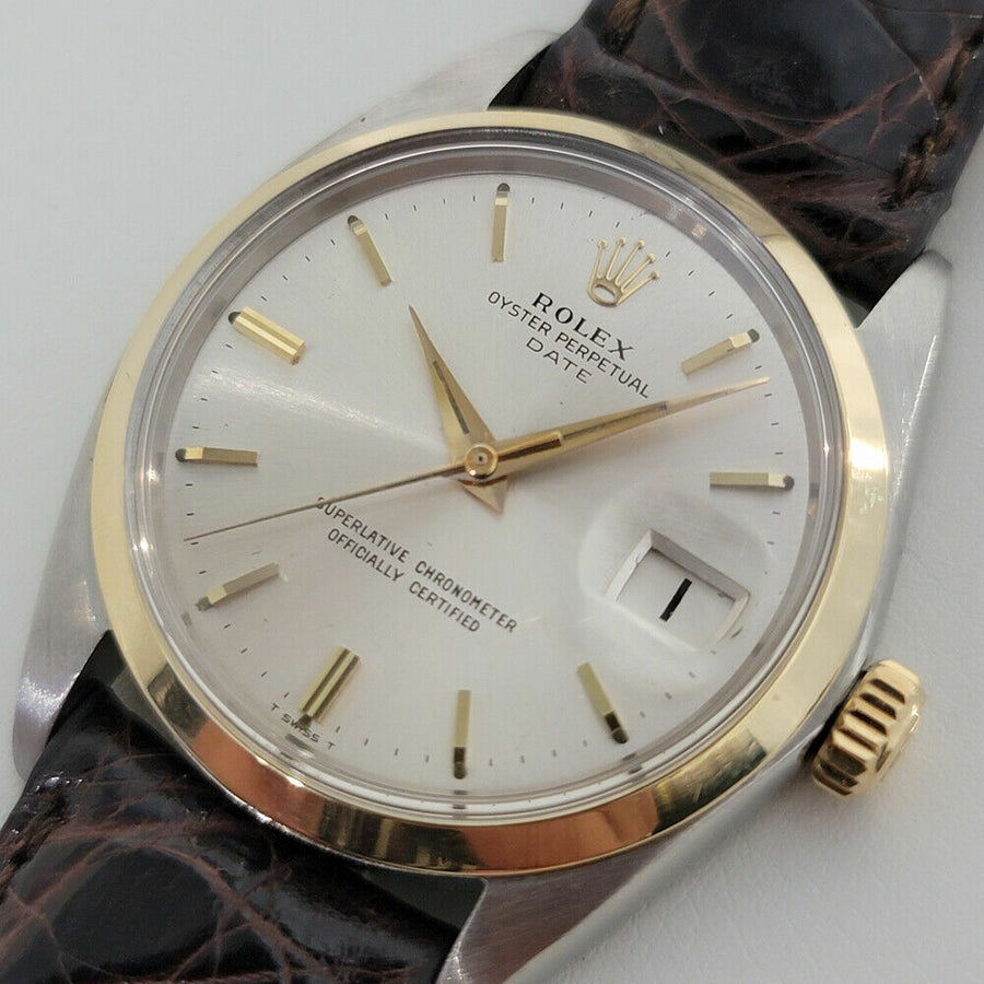 Mens Rolex Oyster Perpetual Date 1500 35mm 14K SS 1960s Automatic Vintage RA205