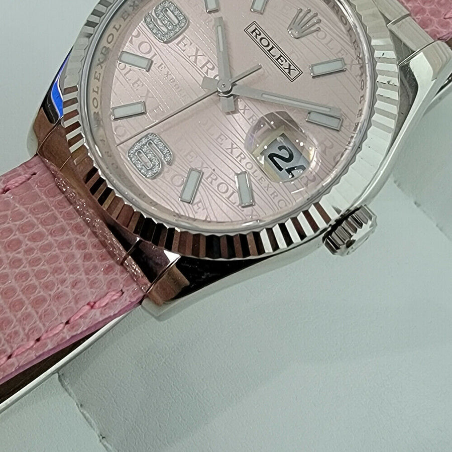 Mens Rolex Datejust 116139 36mm 18k White Gold Special Pink Dial 2000s RJC108